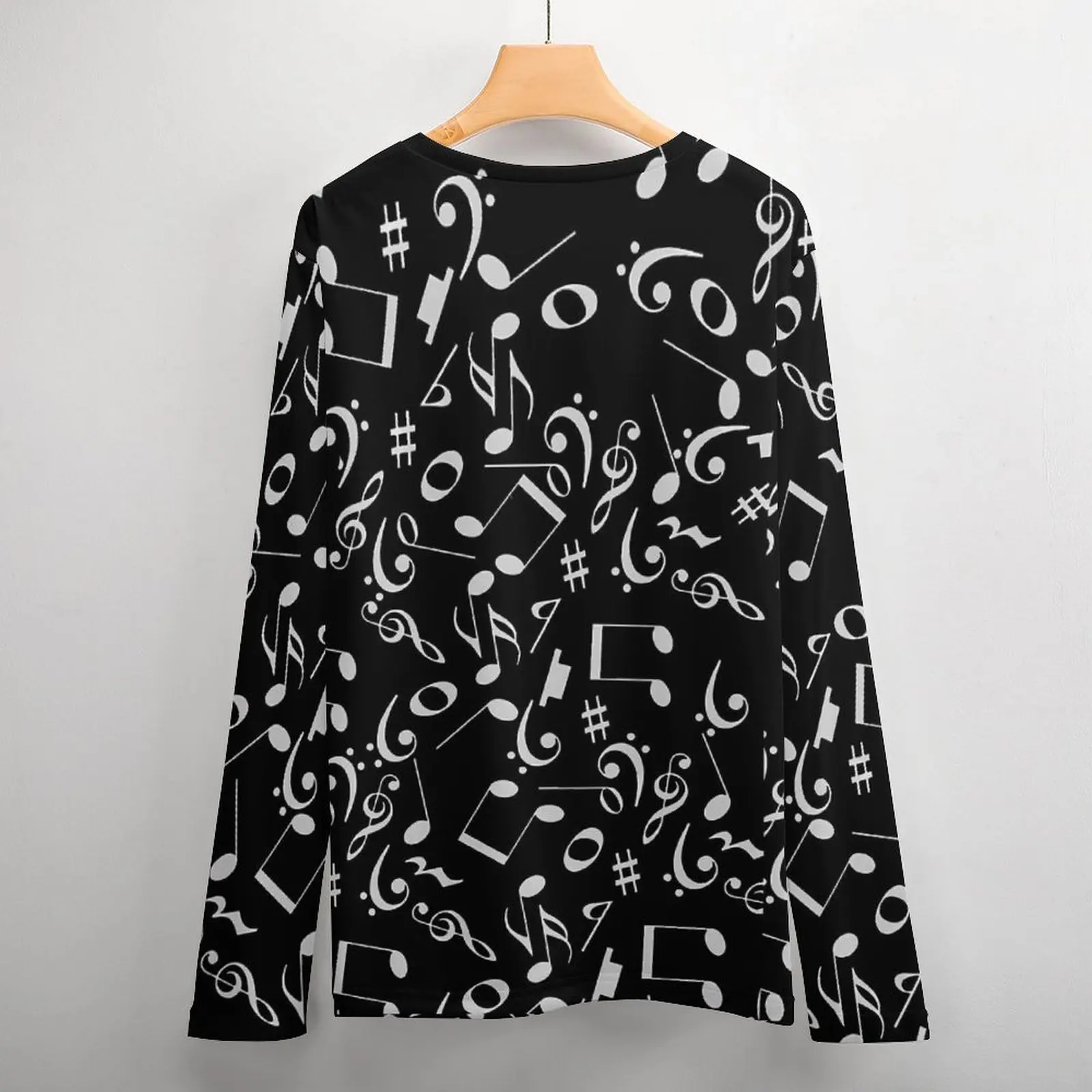 Music Note T Shirt White And Black Fashion T Shirts With Pocket Long Sleeve Graphic Tops Spring Basic Big Size Tees image 5