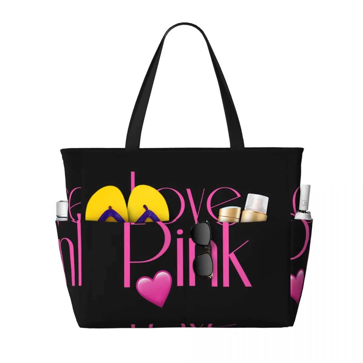 Love Pink Beach Tote Bag Sport Gym Yoga Duffle Large Tote Bag Women Travel Bag Fitness bag