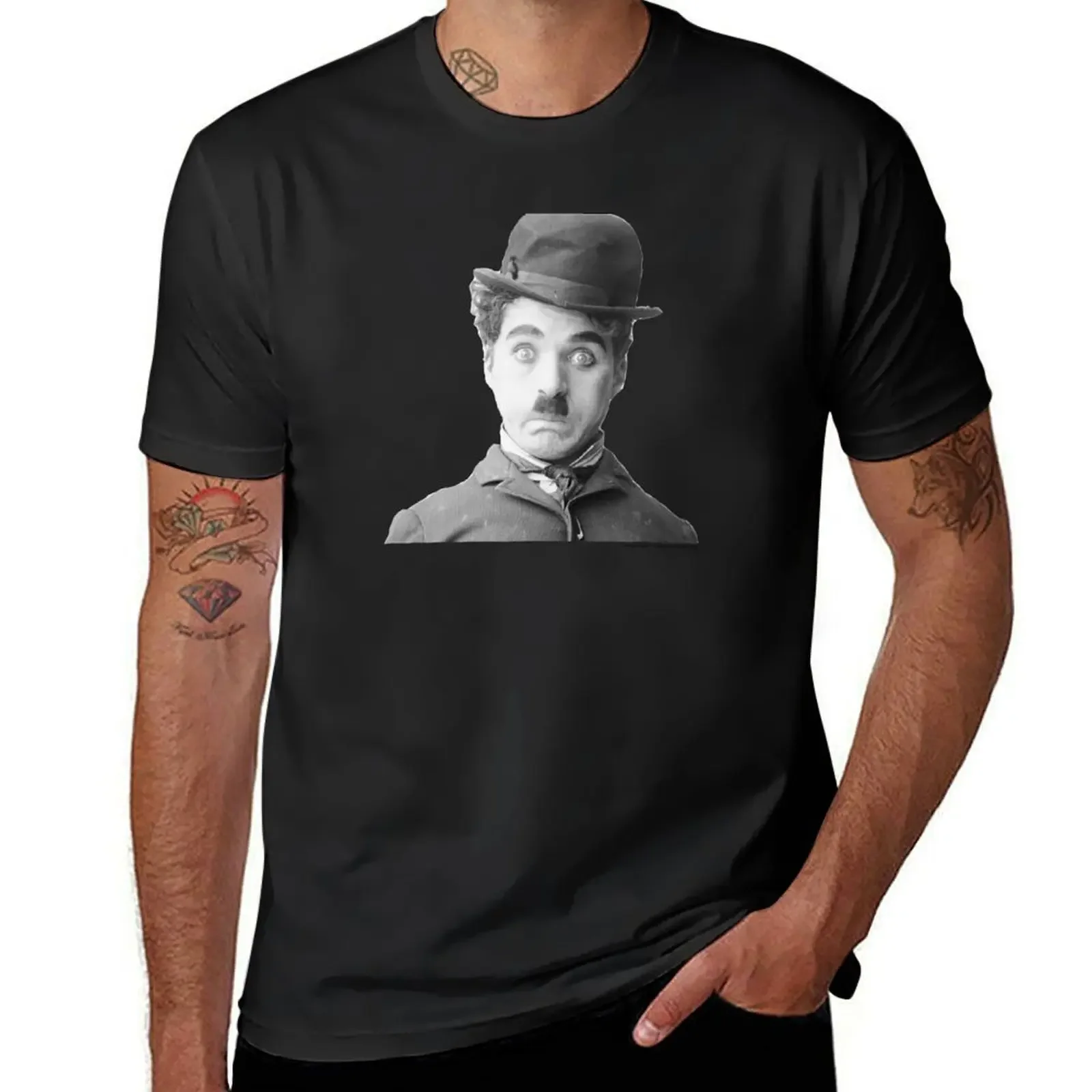 Charlie Chaplin - The Tramp - Puffed Cheeks T-Shirt plus size clothes plus sizes T-shirt men