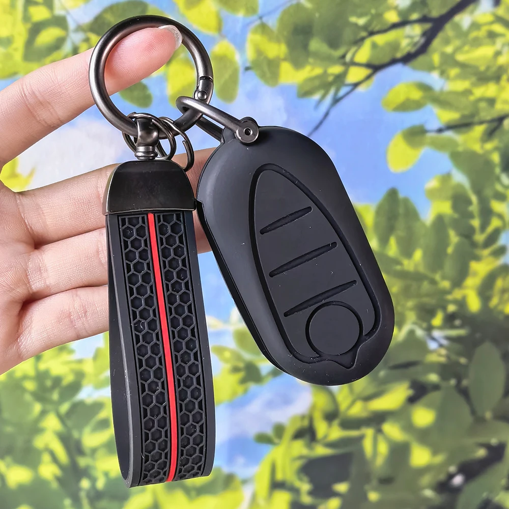 Honeycomb‑Grip 3‑Button Silicone Flip Key Fob Cover With Chain for Alfa Romeo Mito Giulietta GTO 159 GTA 4C Remote Protector