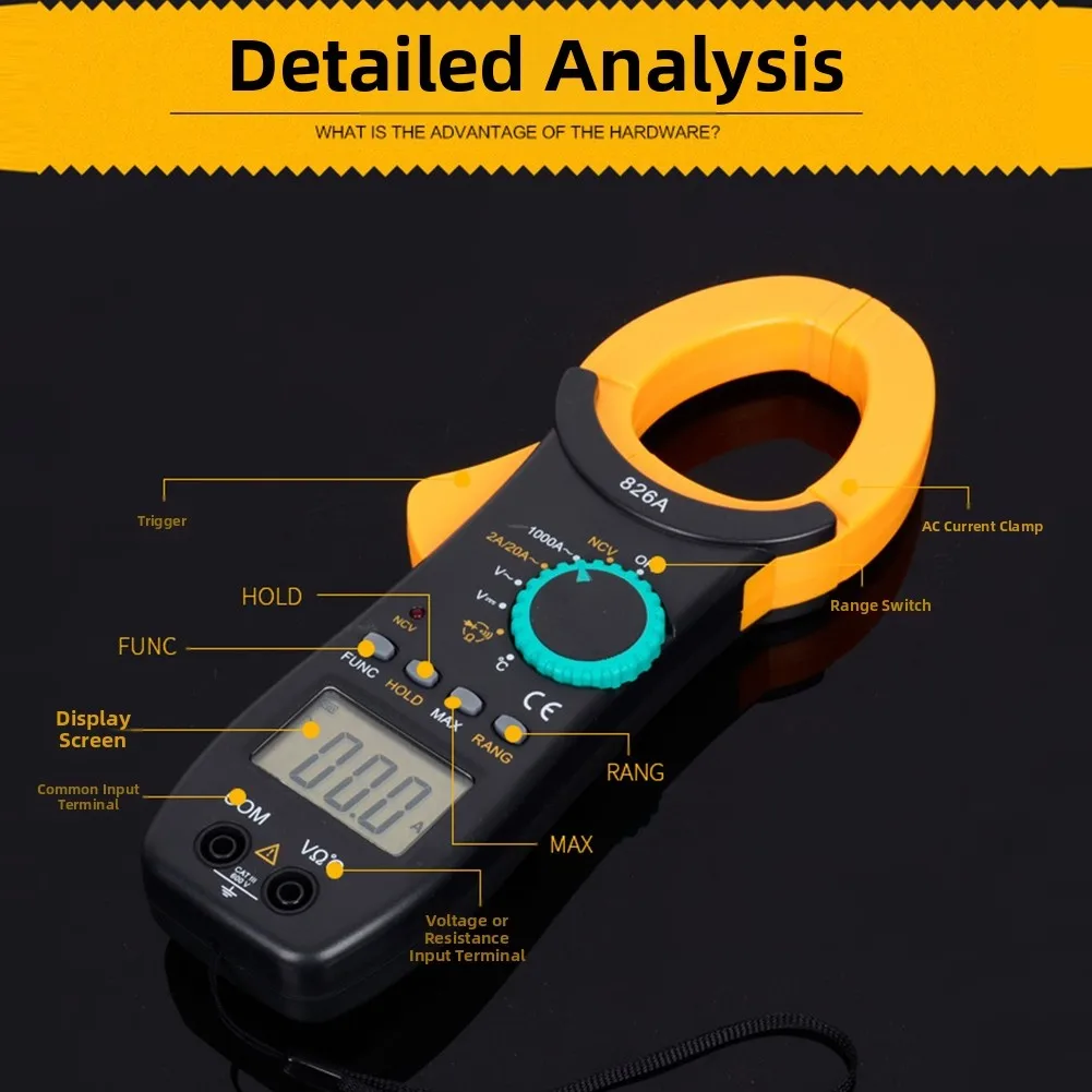 

Digital Clamp Meter with Clear LCD Display and Auto Range Control for ACDC Voltage Current Resistance and Diode Measurement