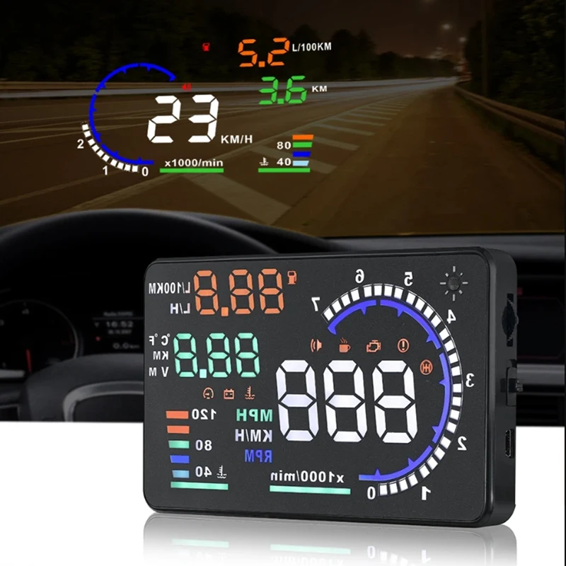 AD 5.5Inch OBD2 HUD Car Head Up Display Black ABS Automotive Supplies Windshield Speed With Speeding Water Temp RPM Alarm