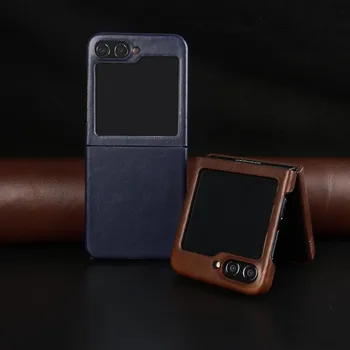 삼성 갤럭시 Z 플립 6 용 프리미엄 정품 가죽 케이스 커버, Z 플립 6 빈티지 오일 왁스 패턴 휴대폰 쉘 보호 코크 