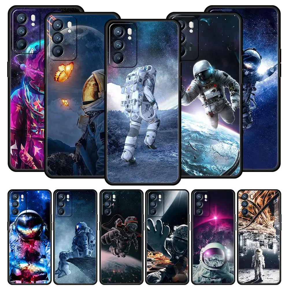 Cute Astronaut Moon Phone Case For Oppo Find X5 A54 A53 A52 A9 2020 A15 A95 A16 A76 A74 A12 Reno7 SE Reno6 Pro Plus 5G Cover