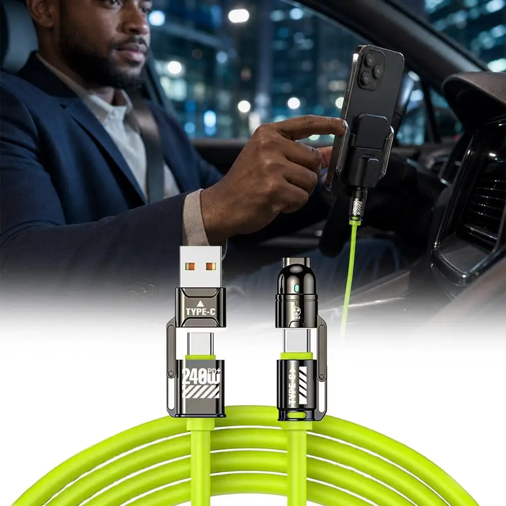 240W 4-in-1 Fast Charging Cable USB C to USB C Lightning USB A Data Cable 1M Liquid Silicone for iPhone Samsung Xiaomi