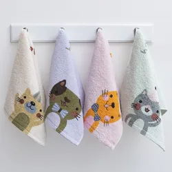 1Pc 25x50cm 100% Cotton Cartoon Cat Printed Children Kids Bathroom Absorbent Small Hand Face Towel