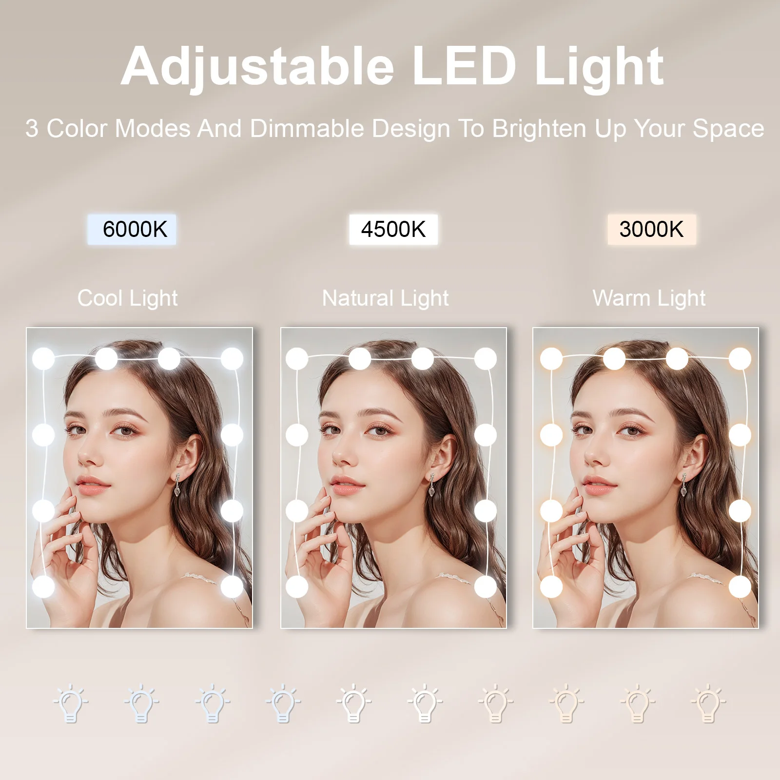 Modern White Dressing Table Stool Set with LED Light Mirror Vanity Make up Desk