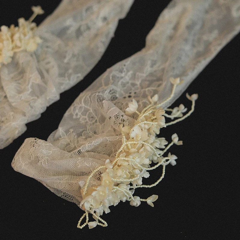 Handmade Lily of the Valley Petal Lace Long Gloves Bridal Wedding Vintage Wedding Dress Photo and Makeup Accessories