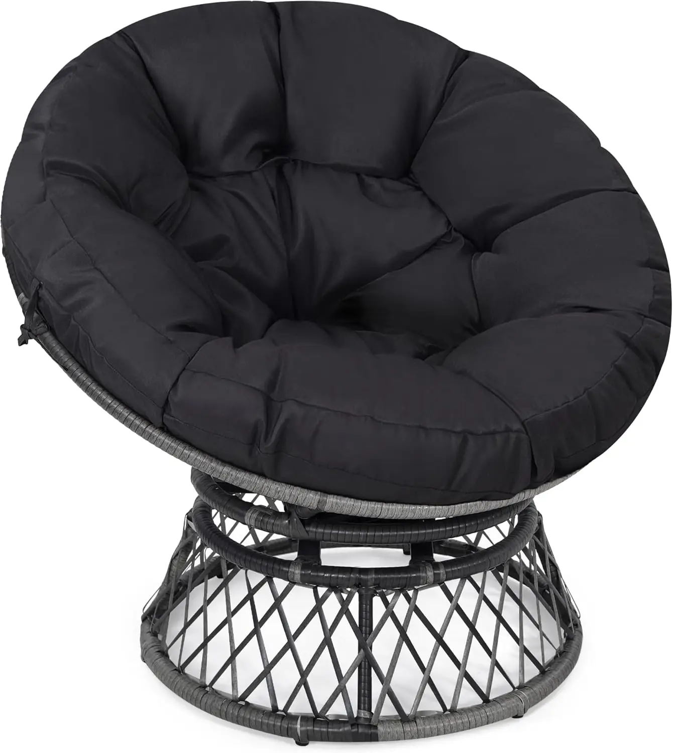 Sedia da soggiorno, sedia da interno ed esterno in rattan con cuscino spesso, ideale per adolescenti, bambini, struttura grigia con cuscino nero