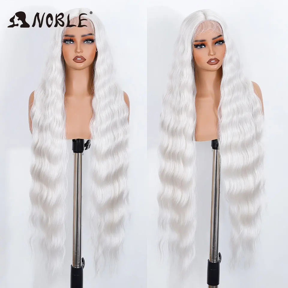 Edle synthetische Spitze-Front-Perücke, 91,4 cm lang, gewellt, Spitzenteil, Körper, gewellte Spitze-Perücke für Frauen, Spitze-Front-Perücke, Ombre-Blond, Cosplay-Perücke – Detail 10