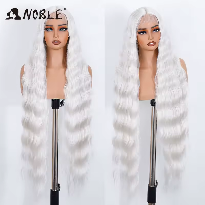 Noble Synthetic Lace Front Wig 36 " Long Wavy Lace Part Body Wavy Golden Wig For Women Lace Front Wig Ombre Blonde Cosplay Wig - Image 9