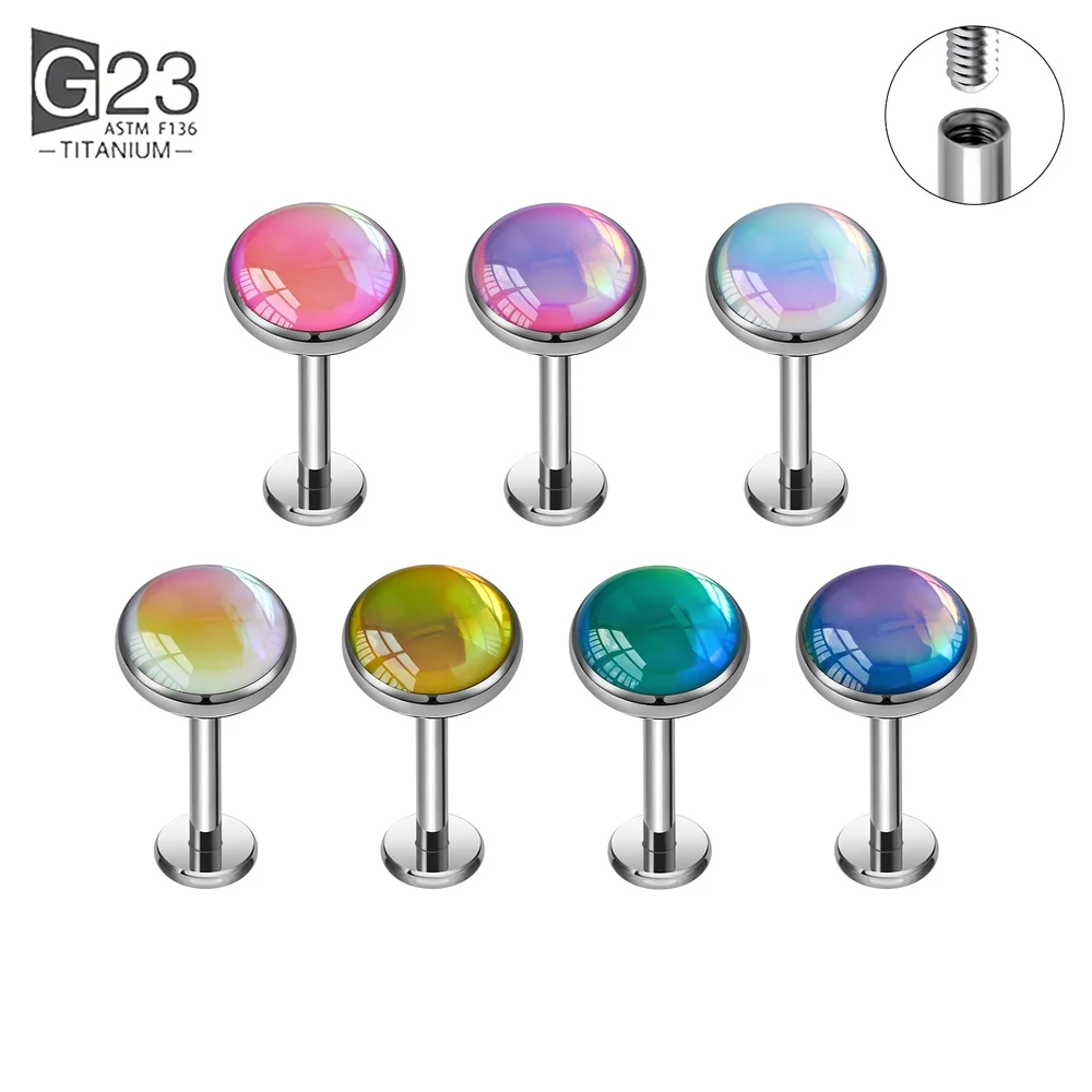 1/10Pcs  ASTM F136 Titanium Internal Thread Stud Earring Round Flatback Labret Piercing Jewelry Helix Tragus Ear Cartilage Studs