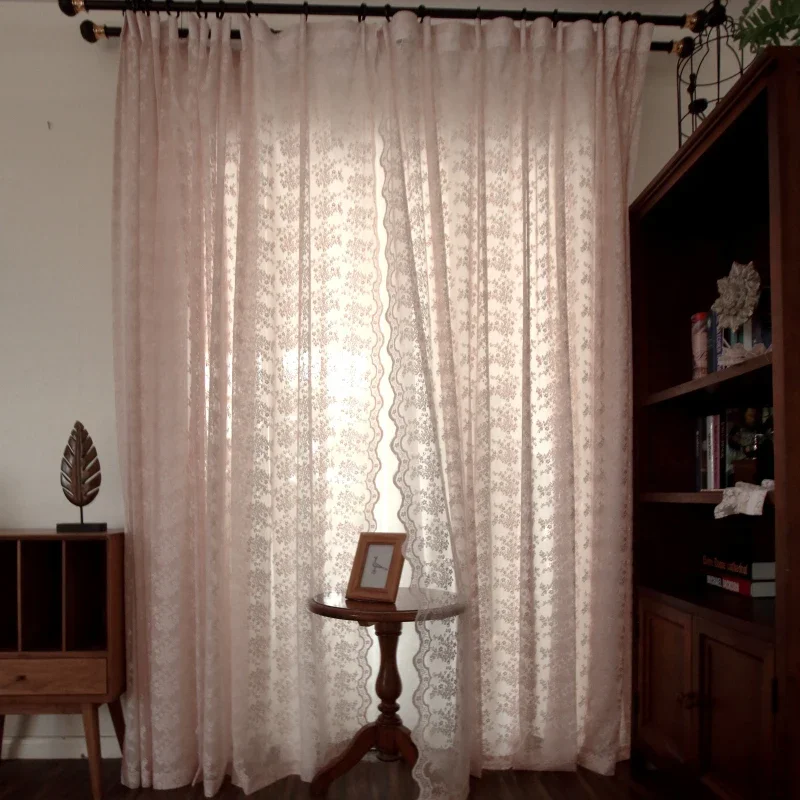 Flower Pink Sheer Curtain French Romantic Jacquard Living Room Window Curtains Lace Macrame Tulle Curtain For Bedroom Room