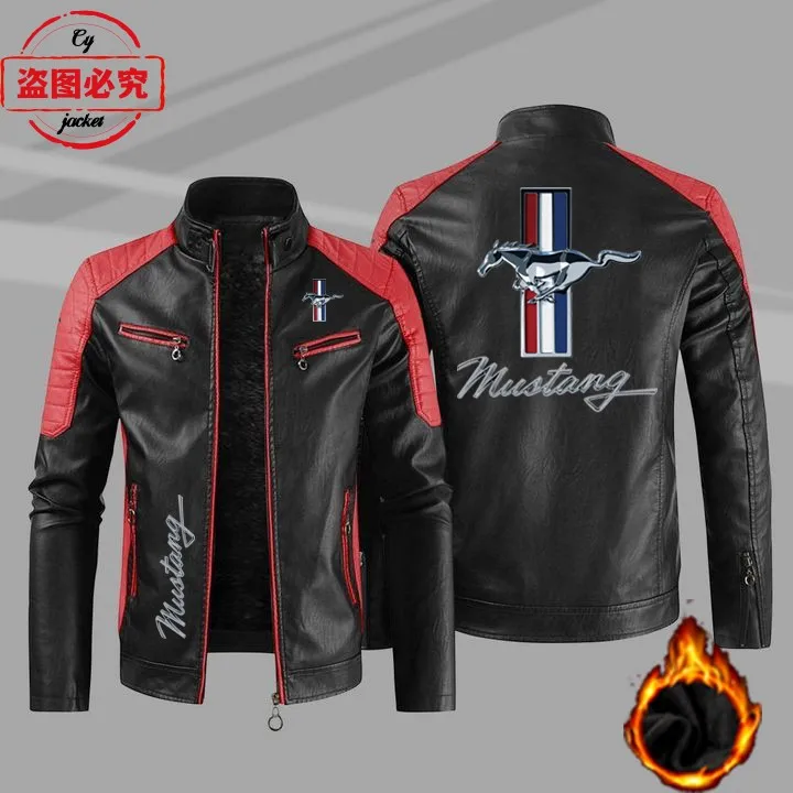 Spring and autumn leather jacket Ford Mustang racing LOGO retro washed pu windproof autumn and winter men's team coat