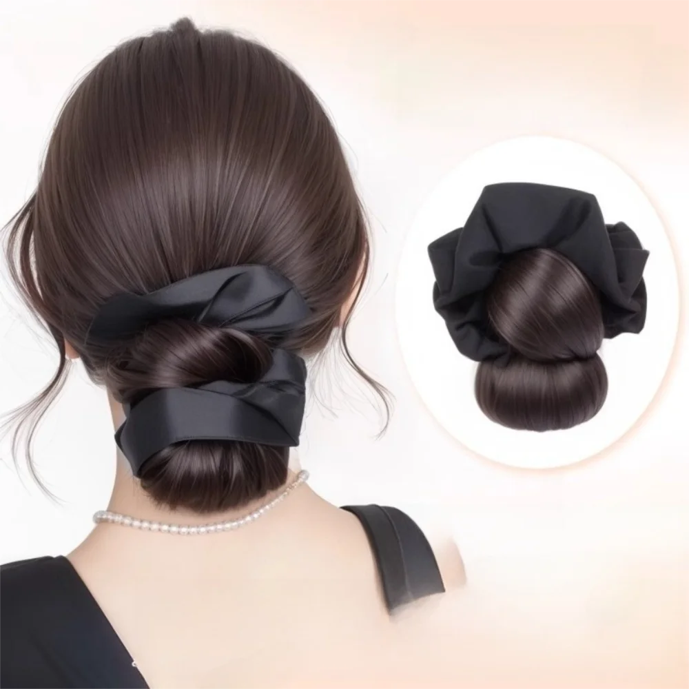 

New Synthetic Hair Bun Claw Clip with Hair Tie Black Wig Hair Clip Fluffy Hairpiece Women