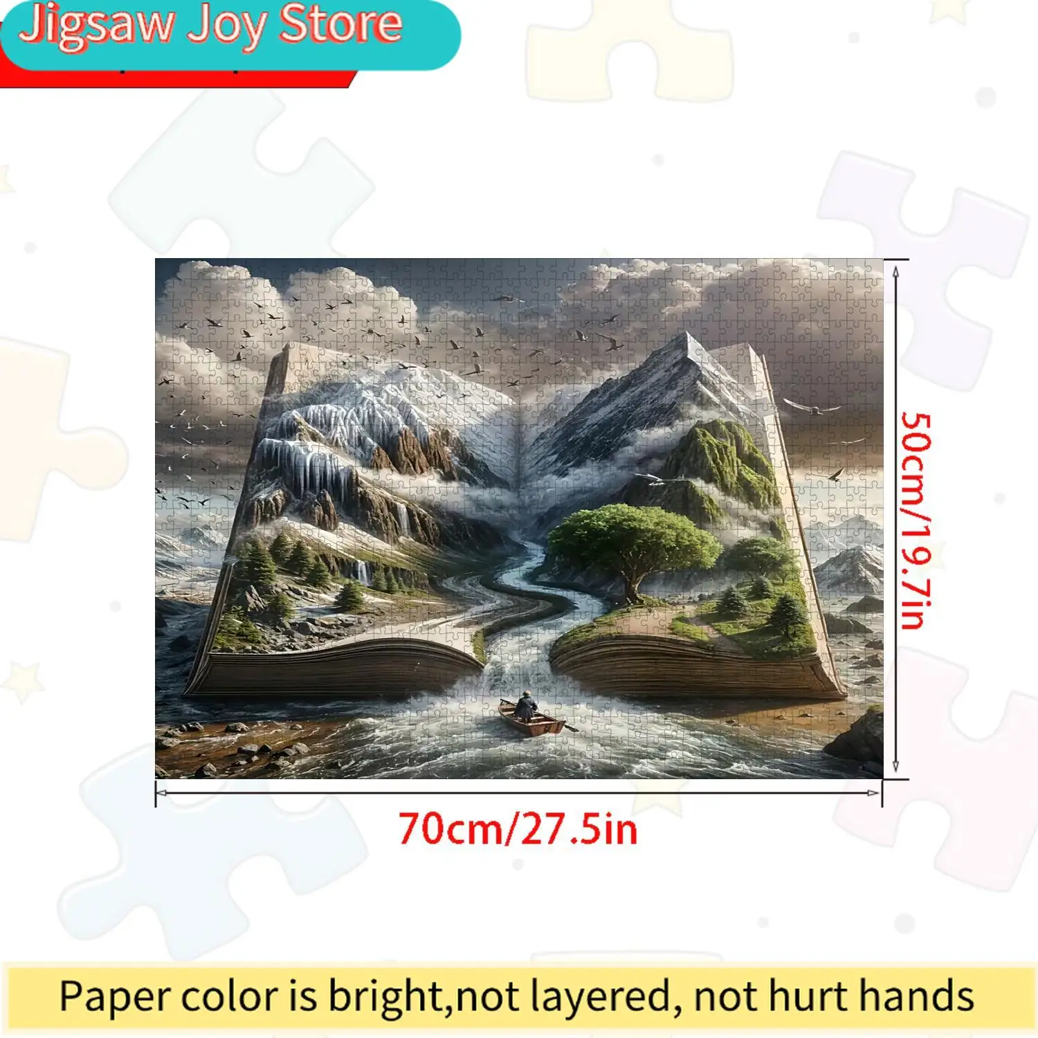 Magical Book Landscape with Mountain and River Scenery - Challenging Large Jigsaw Puzzle for and Families, Perfect Home Decor