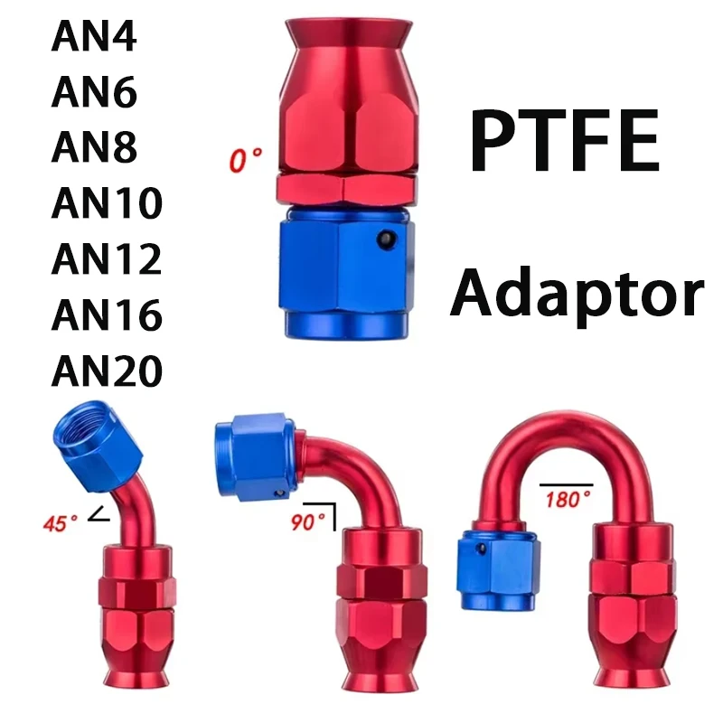 

1PCS AN4-AN20 Straight 0 45 90 180 Degree Reusable Car Hose End Fittings Adapter For Swivel PTFE Oil Fuel Line Blue Red