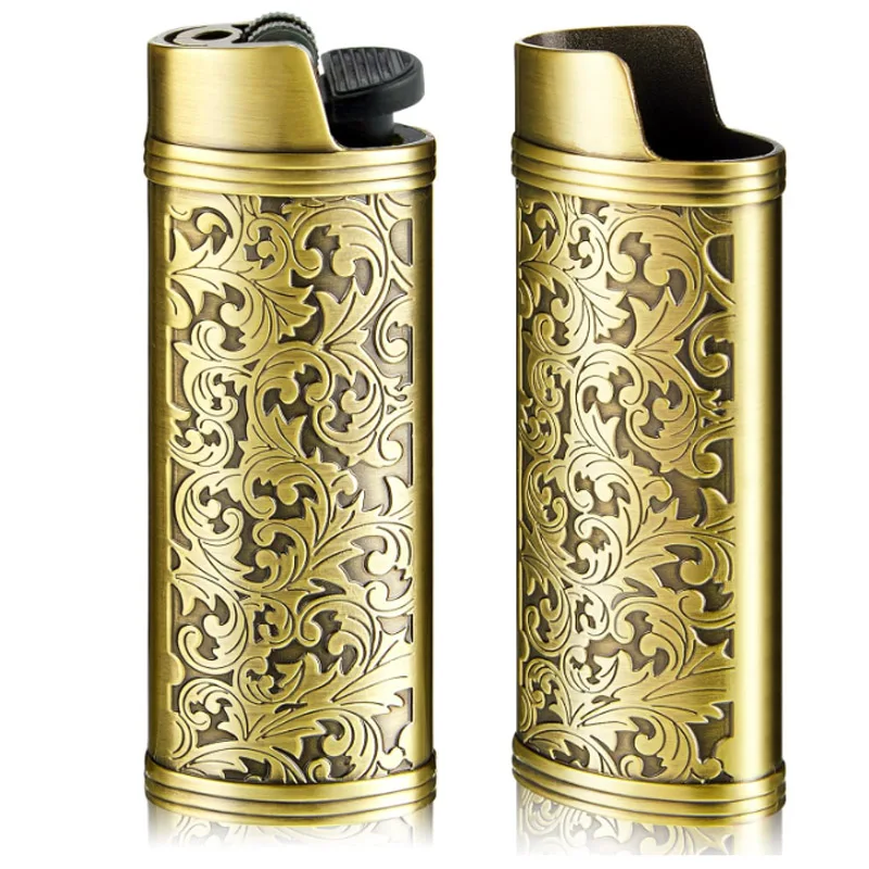 

2 PC Retro Regular Metal Lighter Case Decorative Cover for BIC J6 Lighter Vintage Metal Lighter Case Cover Holder