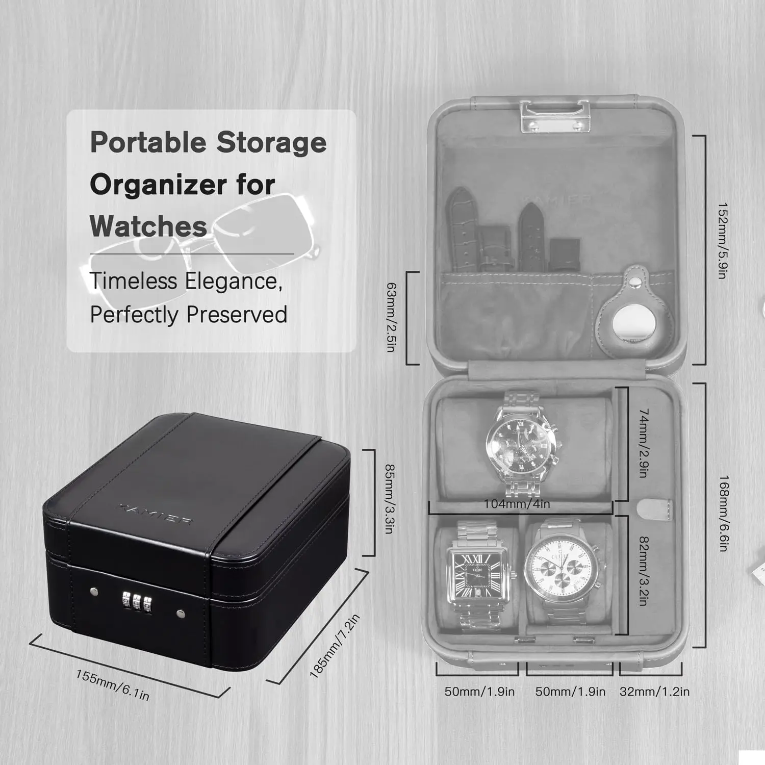 Boîte de montre à serrure à combinaison, mallette de rangement de voyage pour montres et bijoux, localisateur d'accommodes, boîtier de montre de voyage en cuir PU
