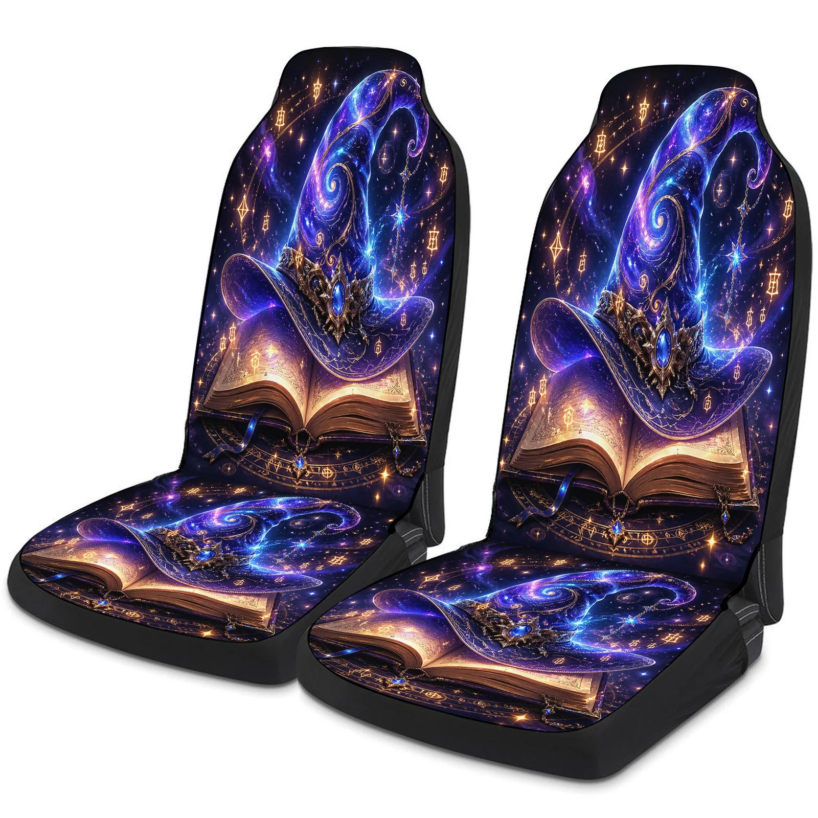 Magic Hat Book Pattern Car Seat Cover Set For Most Cars Trucks, Fashionable Breathable Car Seat Protector Covers Full Set, Unive