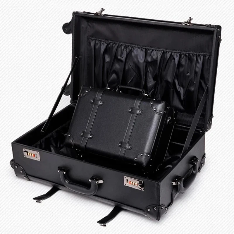 New Retro Rolling Luggage Spinner Brand Vintage Leather Suitcase on Wheel Women Trolley Travel Bag Men Trunk Carry-Ons Luggage