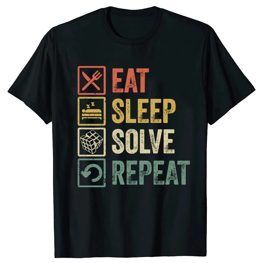 

Funny Eat Sleep Solve Repeat Retro Vintage Math T Shirts Summer Rubiks Rubics Graphic Cotton Streetwear Short Sleeve T-shirt Men