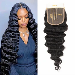 QT Loose Deep Wave Lace Closure 4x1 Transparent Lace Closure T Part Lace Remy Human Hair Middle Part 20inch Closure for Women