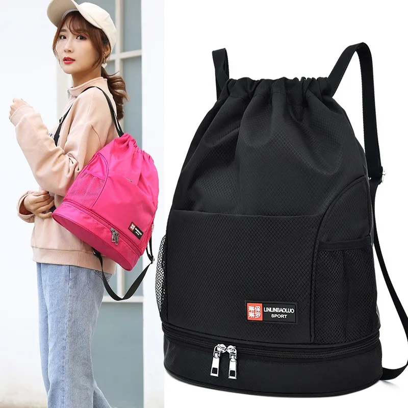 High Quality Waterproof Light Nylon Women Backpack Fashion Wet and Dry Split Drawstring Bag Large Capacity Unisex Backpack