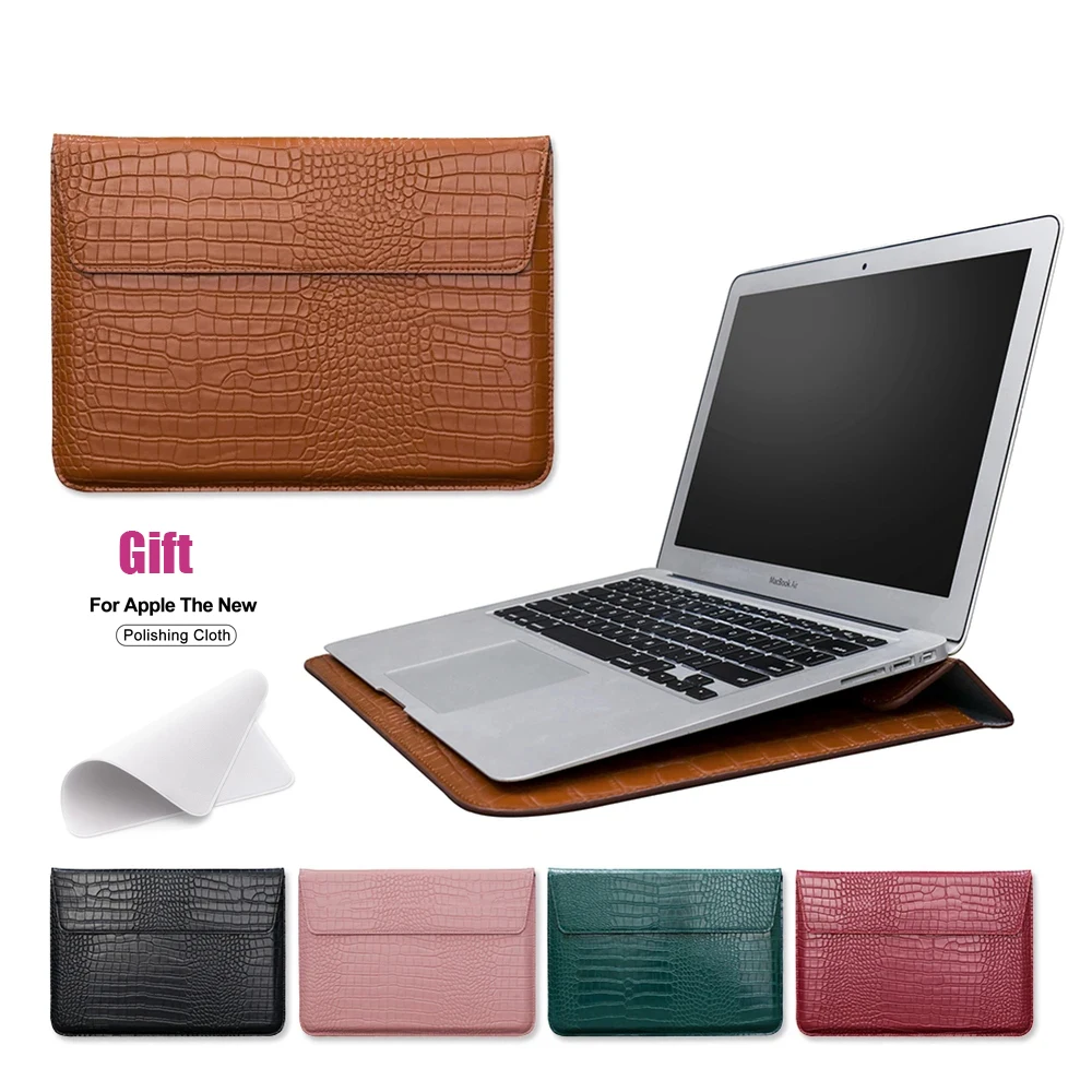 

Laptop Sleeve Bag for MacBook Air 13 11 Pro 13 14 15 16 Retina Unisex Line Cover Envelope Fundas Leather Crocodile Skin Pattern