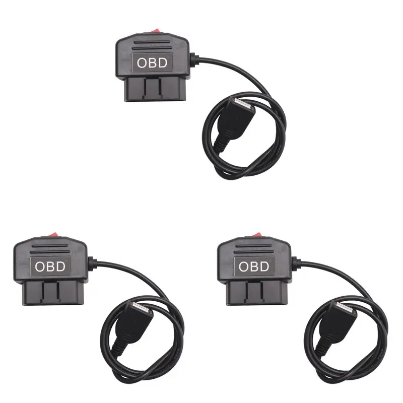 3X 24Hours 5V 3A USB Car Charge Cable OBD Hardwire Kit With Switch 0.5Meter Wire For Dash Cam Camcorder Vehicle DVR