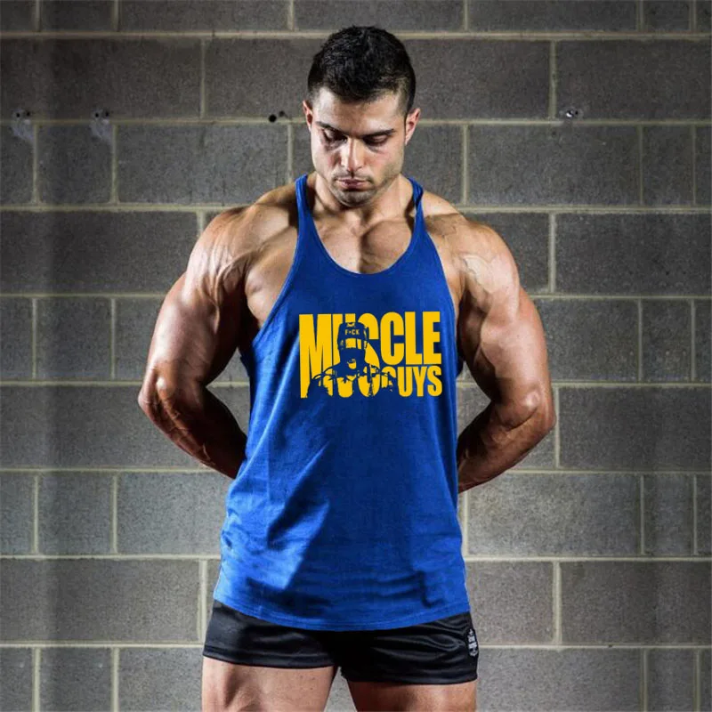 Summer Muscleguys Fitness Brand Gym Stringer Tank Tops Men Y Back Cotton Bodybuilding Clothing Workout Sleeveless Sports Vest