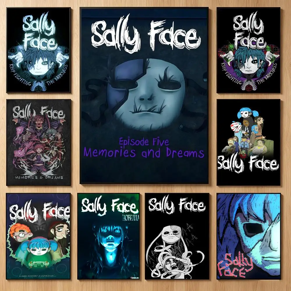 Mysterious Game S-Sally Face Poster Classic Self-Adhesive PP Wall Sticker for Living Room Bar Decor Gift