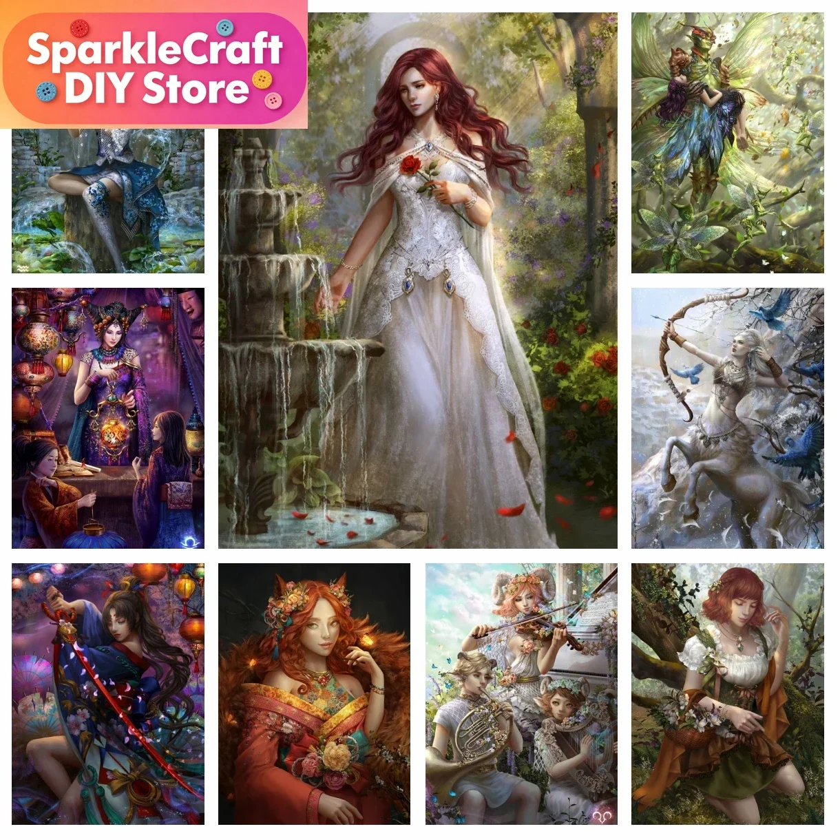 1PC Quadro sem moldura Hoanglap, Pintura Diamante Completa, Arte de Fantasia Vintage, Mulher Princesa Elfa, Ponto Cruz, Bordado, Imagem Mosa