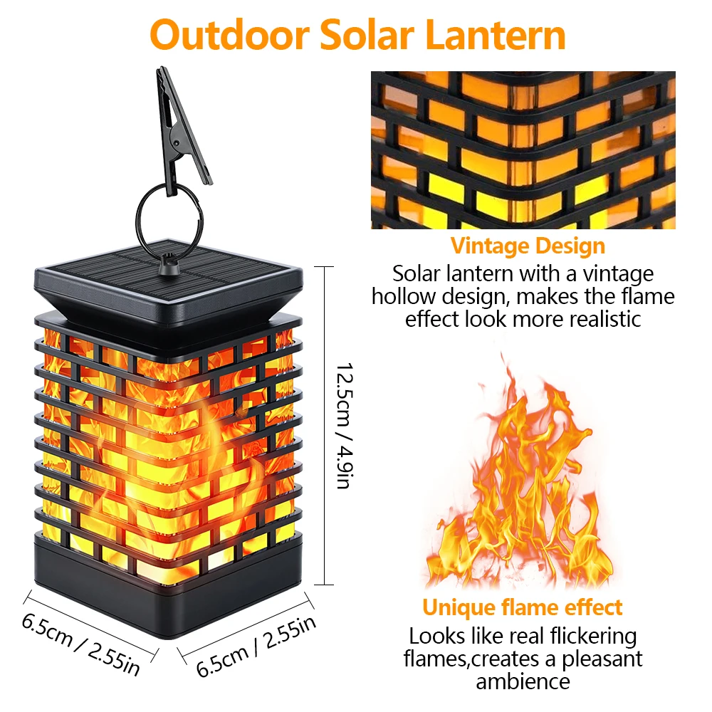 E2 Solar Hanging Lanterns 1PCS Garden LED Flickering Flame Lights Solar Powered Lamp Landscape Light Fence Patio Pathway Decor