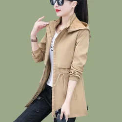 Casual Windbreaker For Women Spring Autumn Coat New Fashion Solid Mid-Long Detachable Hooded Trench Coat Female Outerwear M-5XL
