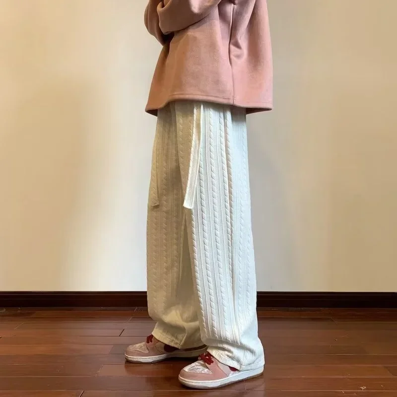 

Осенние брюки в полоску из вафельного пенопласта для мужчин, новые широкие прямые брюки High Street, повседневные Y2K, винтажные брюки Hombre