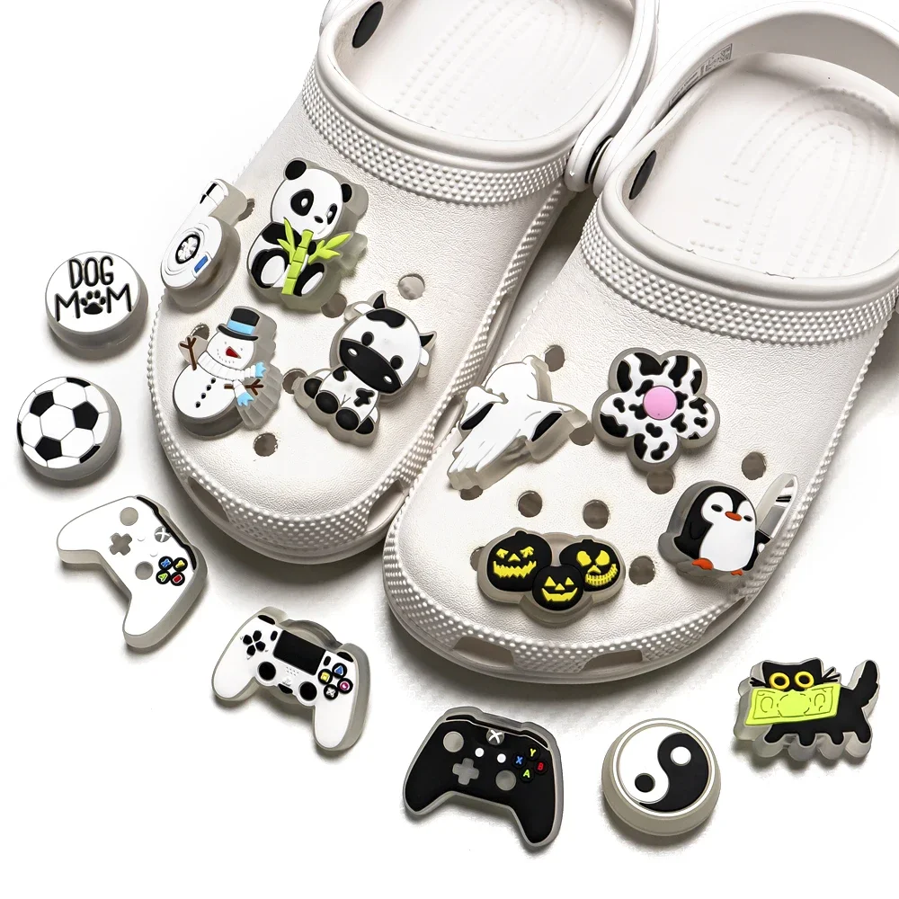 1PCS Cool LED Shoe Decoration Charms Game Controller Cute Panda Black Cat Shoe Accessories Pins for Clogs Women Men Clips Buckle