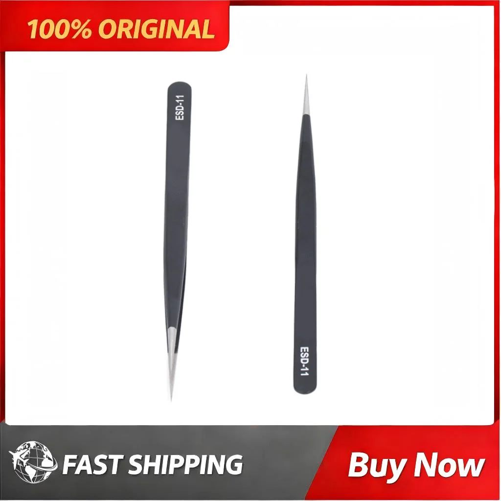 ESD Safe Tweezers Stainless Steel Straight Hardened Precision Tweezer Phone Repair Beauty Eyebrow Electronic Component Handling