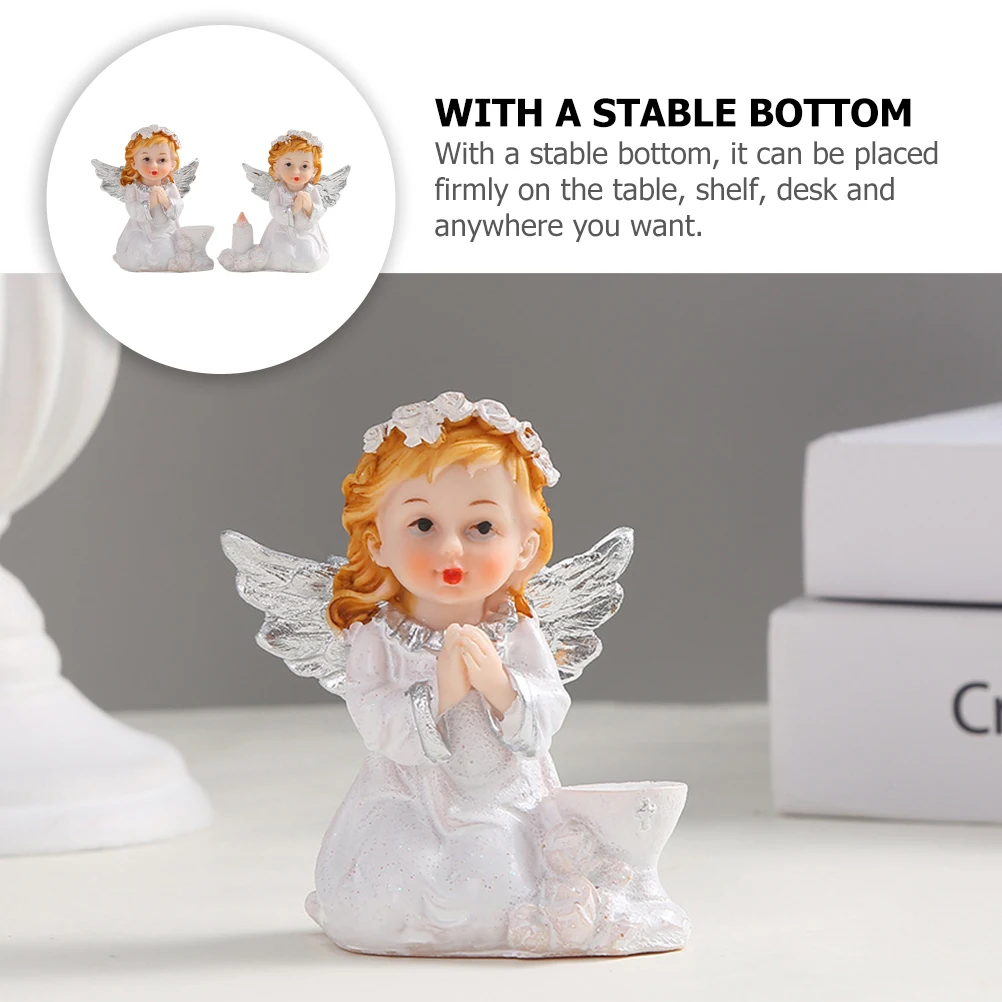 

2Pcs Resin Angel Decoration Garden Sculpture Peace Symbol Mini Statue for Indoor Outdoor Use Desktop Home Office Decorative Art