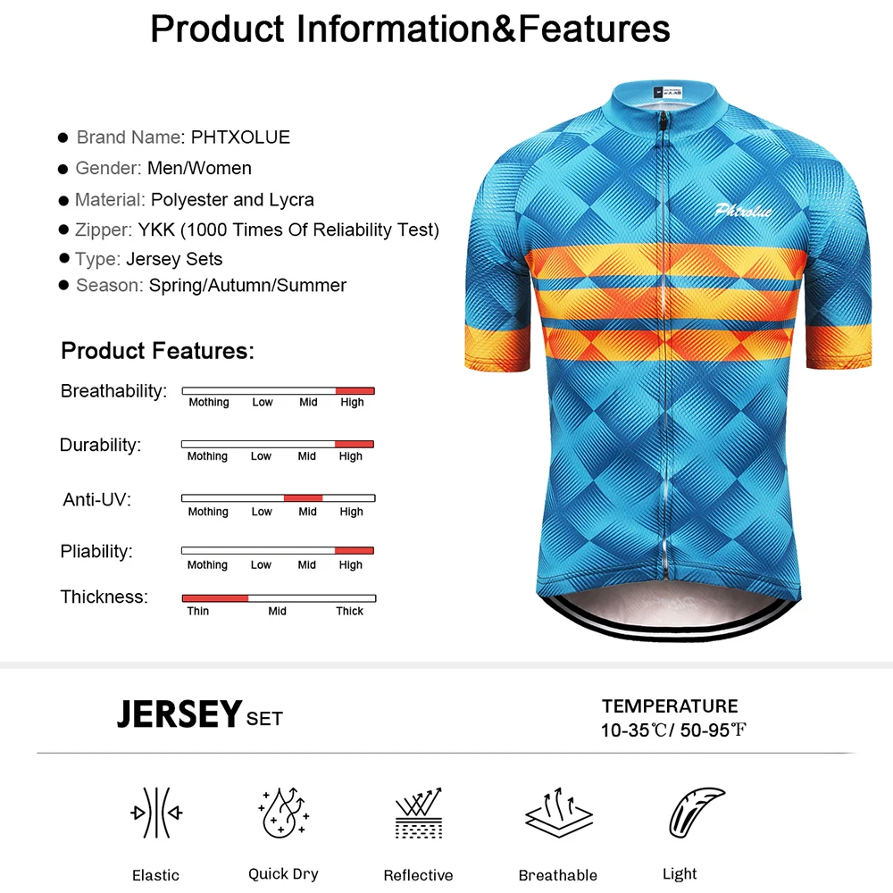 Phtxolue Cycling Set Men MTB Jersey Cycling Bib Shorts Kit Anti-UV Racing Bike Clothes Bicycle Cycling Clothing Suit QY620