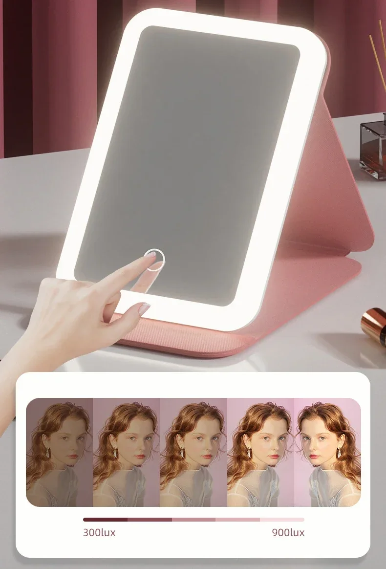 Specchio per il trucco da viaggio specchio per cosmetici pieghevole da tavolo ricaricabile USB con Touch Screen illuminato a LED portatile