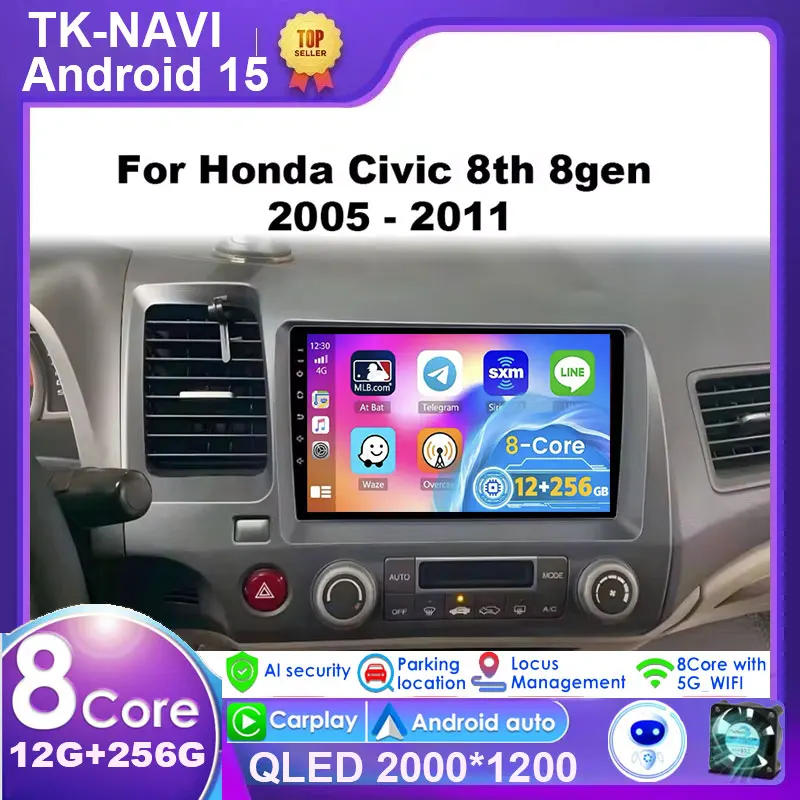 

Android 15 For Honda Civic 8th 8gen 2005 2006 2007 2008 2009 2010 2011 Auto Radio Stereo GPS Navigation Multimidia Player screen