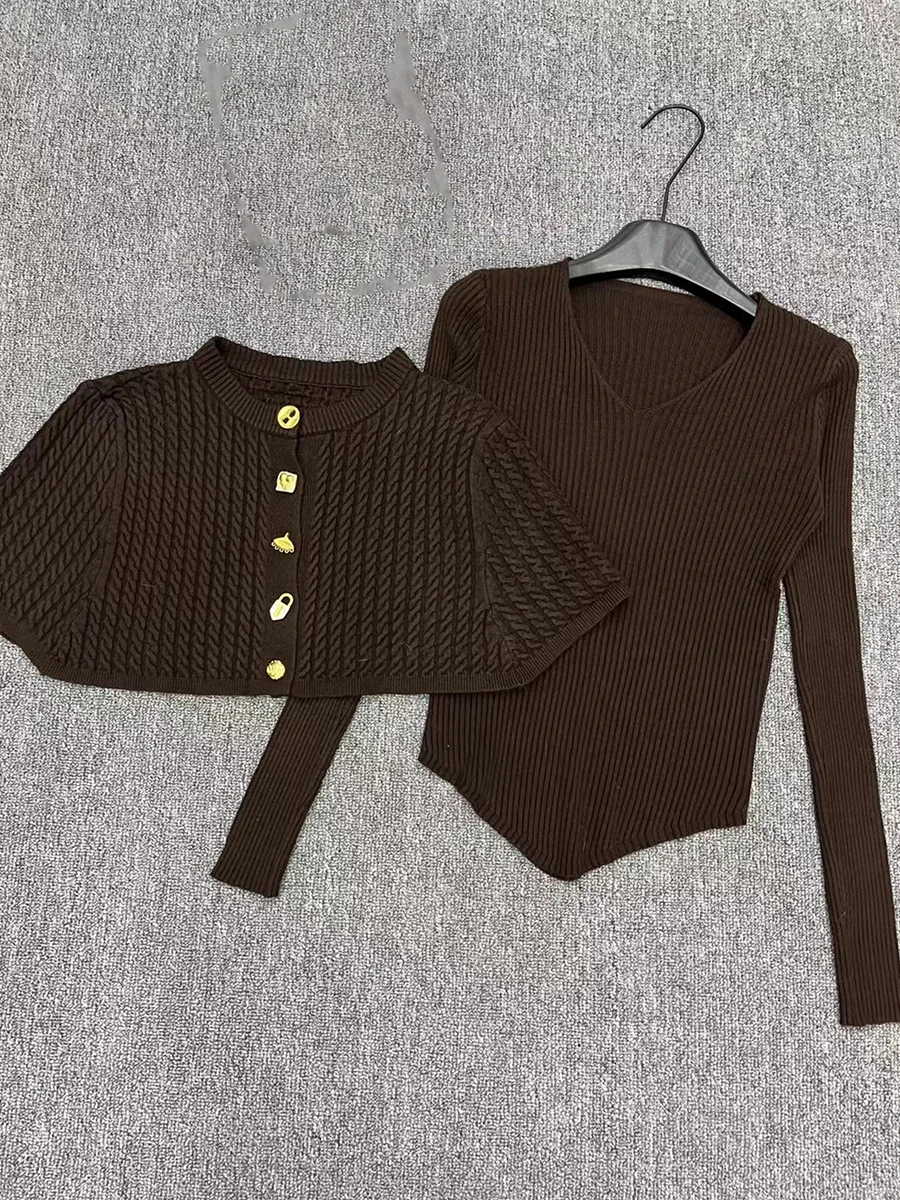 TWOTWINSTYL التخسيس أنيقة قطعتين مجموعات للنساء س الرقبة تقسم واحدة الصدر شال الخامس الرقبة طويلة الأكمام مجموعة علوية الإناث #6