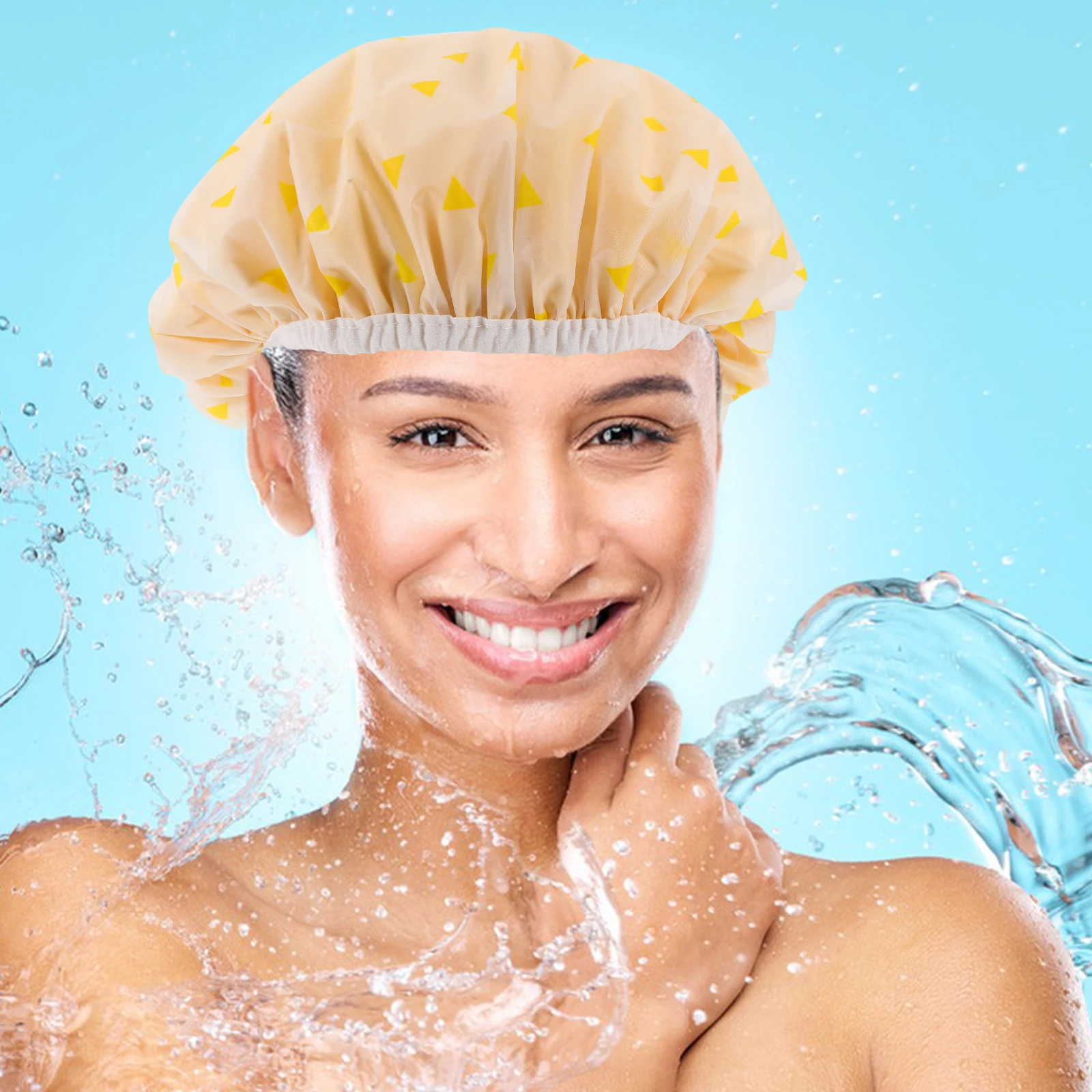

Extra Large Waterproof Shower Caps Decorative Yellow Reusable Bath Hat for Women Long Hair Peva Elastic B Loose Straps Dry Hair