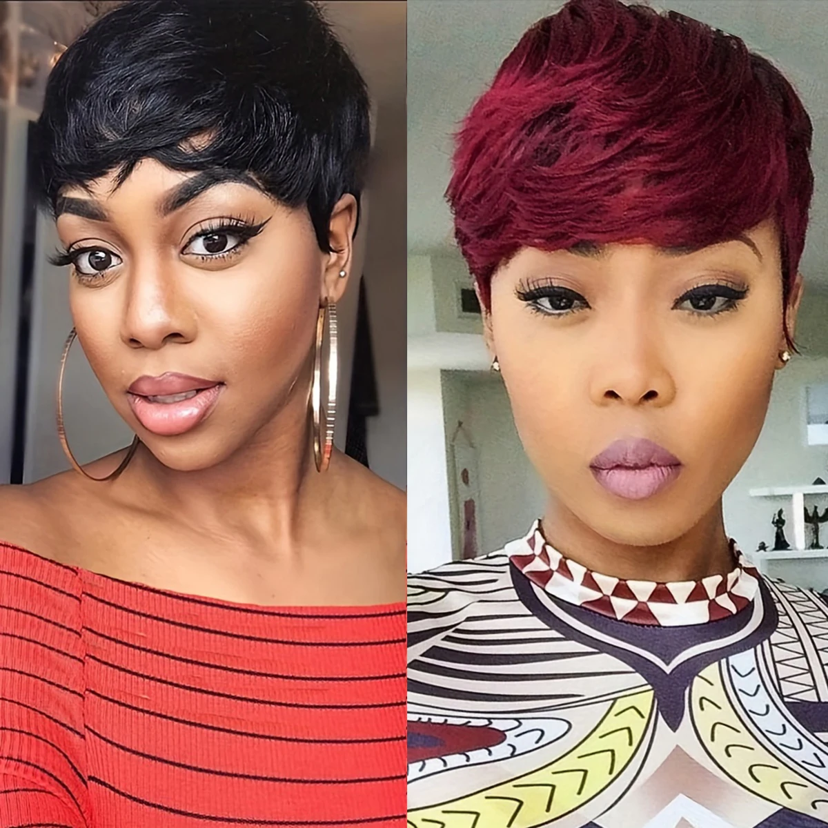 

Short Pixie Cut Human Hair Wigs With Bangs For Women Short Straight Wig Brazilian Remy Hair Full Machine Make Remy Hair