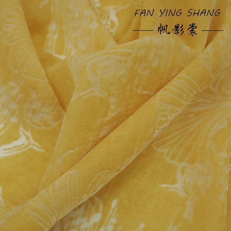 قماش مخملي محفور بأوراق صفراء لفستان كوستورا خياطة تيسوس كوتور تيلاس تلمم Tкан أفريقي تول ستف نزهين