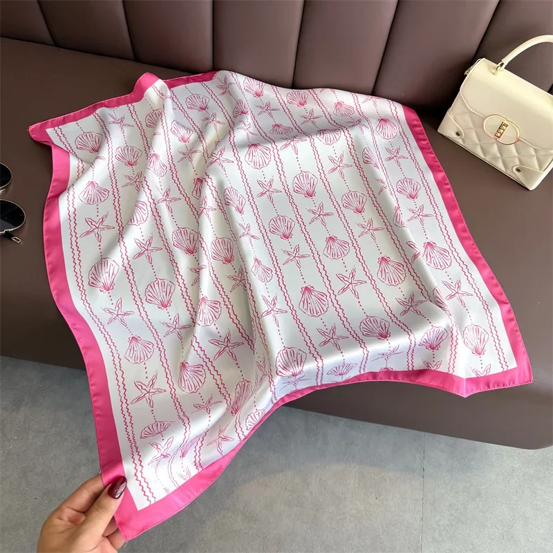 Luksusowy Nowy Damski Jedwabny Satynowy Szal Apaszka do Włosów Modny 70cm Kwadratowy Szalik z Nadrukiem Profesjonalna Apaszka Projektanta Opaska na Głowę