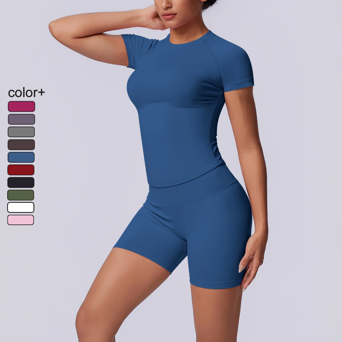 Rooftrellen 2PCS Yoga Set Summer Breathable Running Shirts T-Shirt Sports Top Quick Drying High Waist Fitness Shorts Yoga Set