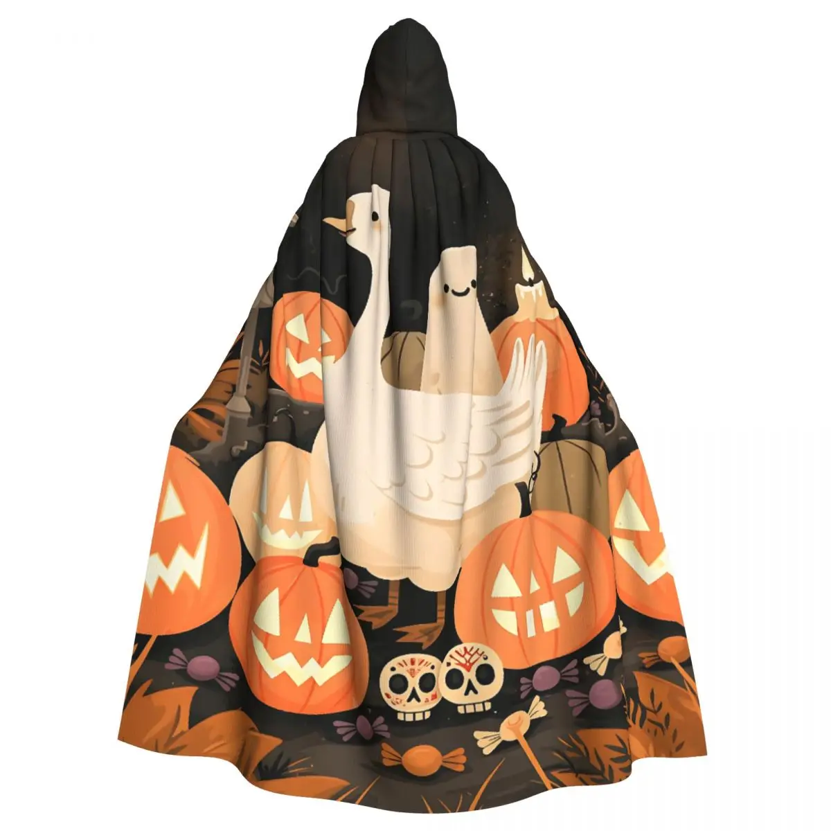 Spooky Goose Halloween Hooded Cloak Pumpkin Bats Aldult Cape Unique Costume Party Accessory