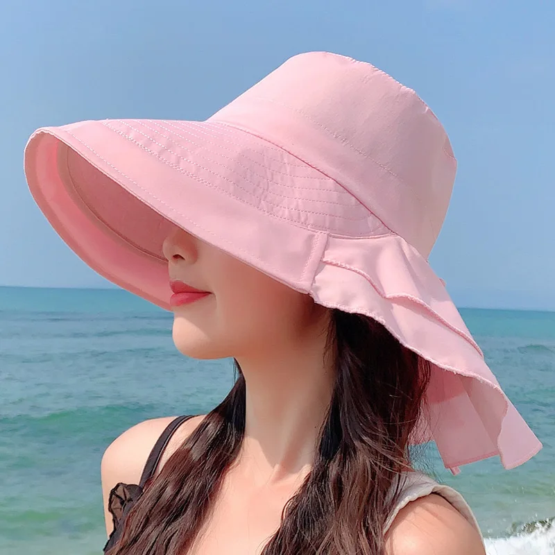 

New style hat women's summer neck protection sun hat travel large brim fisherman hat outdoor cycling sun hat